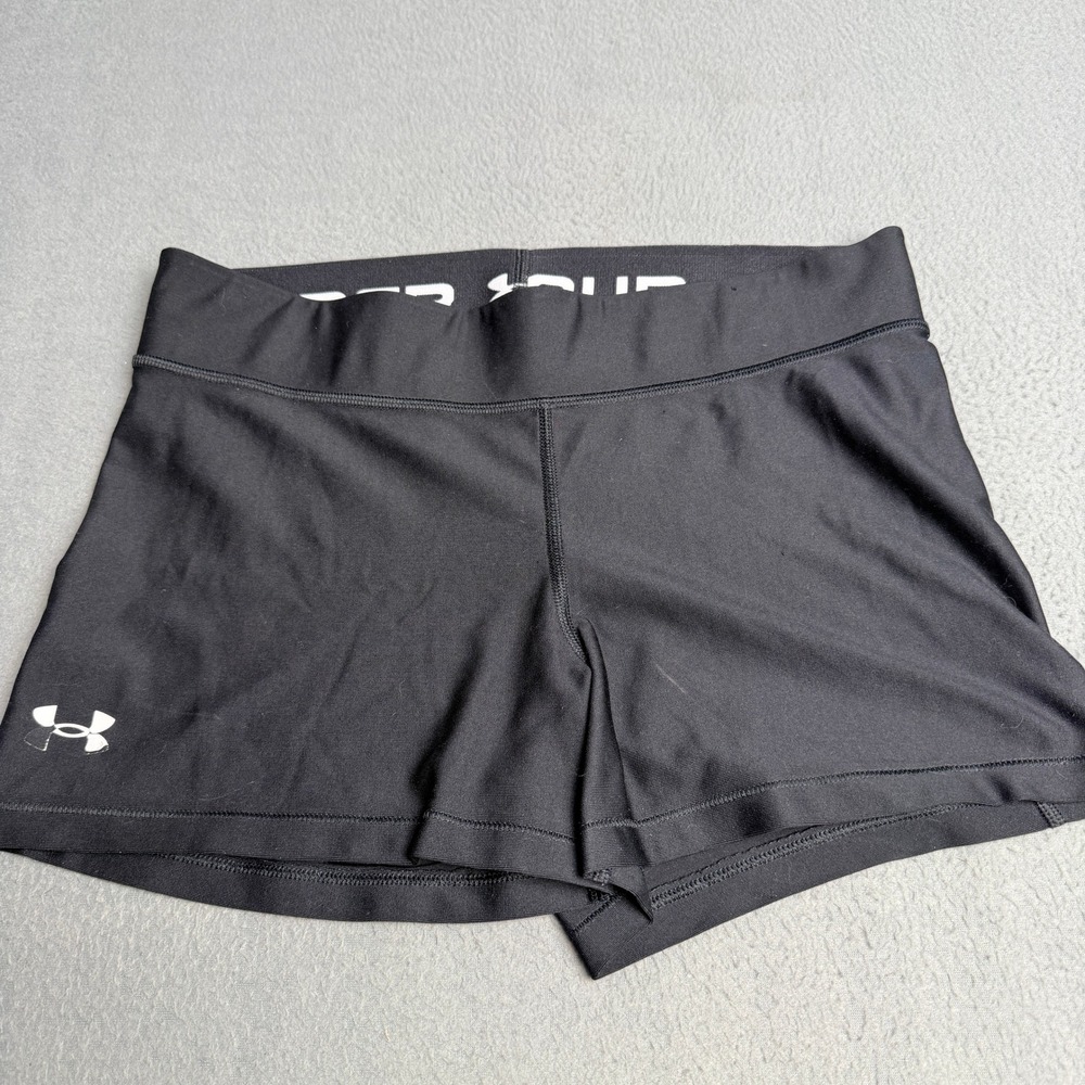 Under Armour Womens Black Compression Athletic‎ Volleyball Shorts Logo Waistband